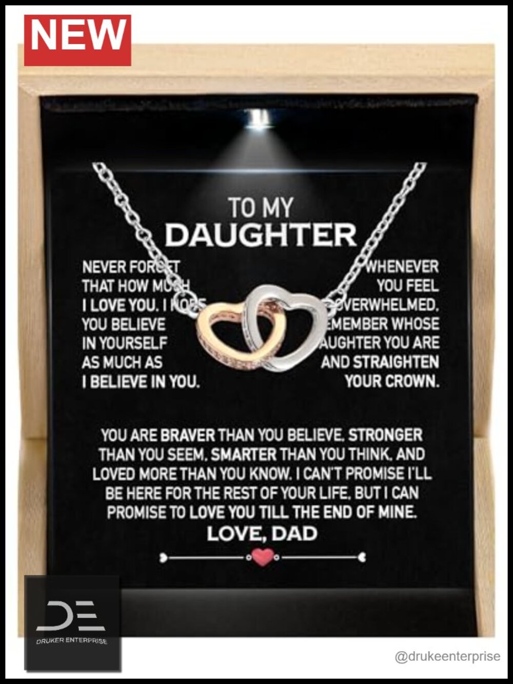 To My Daughter Pendant Necklace from Dad Birthday Graduation Gift Adjustable